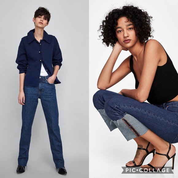 Zara | Jeans | Zara The Folded Up Straight Jean Malibu Blue Nwt | Poshmark